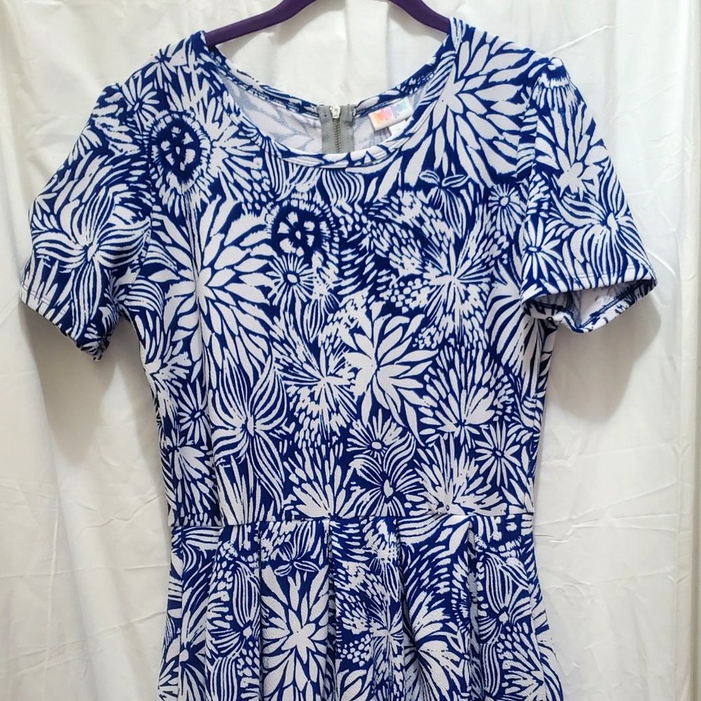 Lularoe Amelia Blue And Pink Floral Dress Size XL WITH Pockets